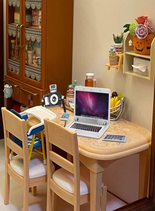 Bbiamsleep 4 Pcs Miniature Laptop Computer Tablet Phone Camera Simulation Accessories Mini Laptop Computer Phone Camera Ornaments for 1/4 1/6 1/12 Scale Mini House Accessories - Image 3